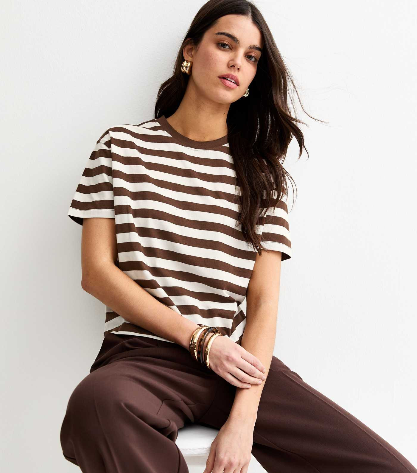 Brown Cotton Striped Boxy T-Shirt | New Look | New Look (UK)