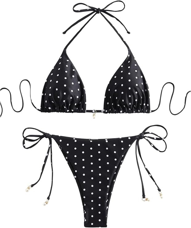 SOLY HUX Women's Polka Dots Print Bathing Suit Halter Triangle Tie Side Bikini Sets Two Piece Swi... | Amazon (US)