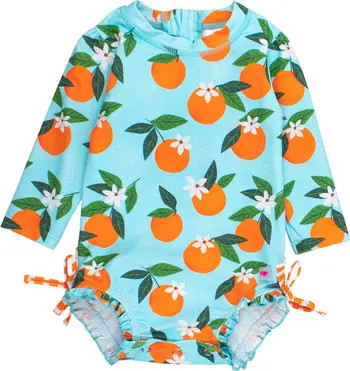Baby Girls Orange You The Sweetest Long Sleeve UPF50+ One Piece Rash Guard | Nordstrom