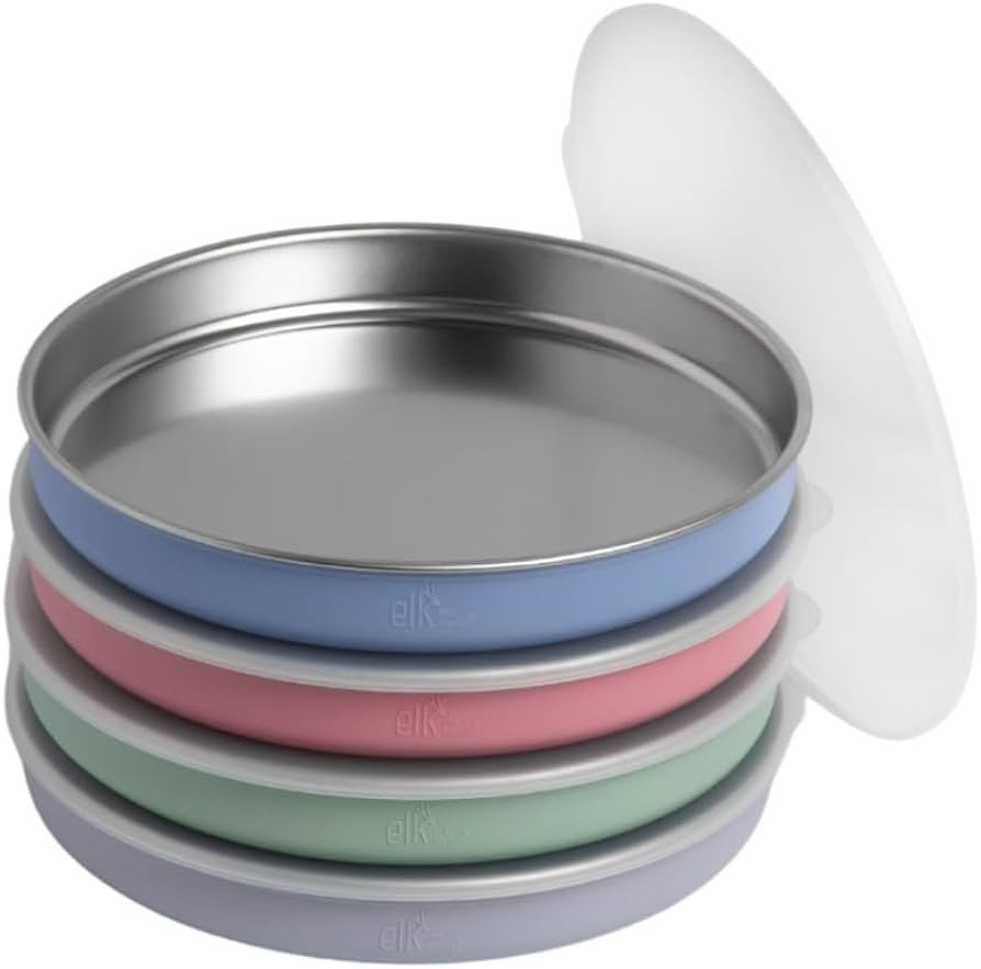 Elk and Friends 7.8” Stainless Steel Non Divided Plates with Silicone Sleeve + Storage Lid | Ba... | Amazon (US)