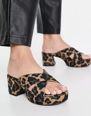 ASOS DESIGN Harrison cross strap mid heeled sandals in leopard | ASOS (Global)