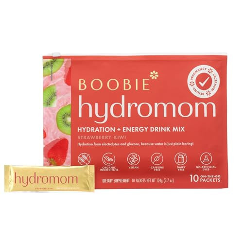Boobie Hydromom Superfood Electrolyte Drink Mix, Strawberry Kiwi | Refreshing Energy & Hydration Boost for Mamas | On-The-Go & Travel Essentials for Pregnancy, Lactation, & Beyond, 10 Packets | Amazon (US)