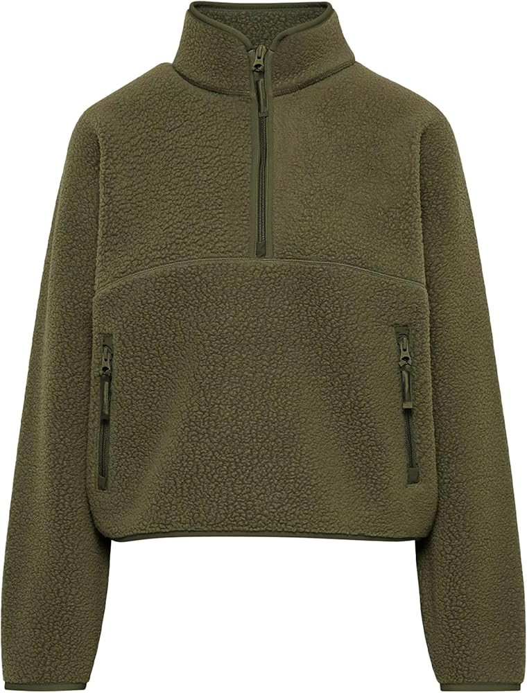 Women Pullover Sweatshirt Sherpa Cropped Fleece Jacket Half Zip Fuzzy Clothes Trendy Fall Jackets... | Amazon (US)