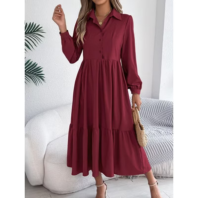 Women's Long Sleeve Dress Button Down Flowy Fall Ruffle Maxi Holiday Dresses | Target