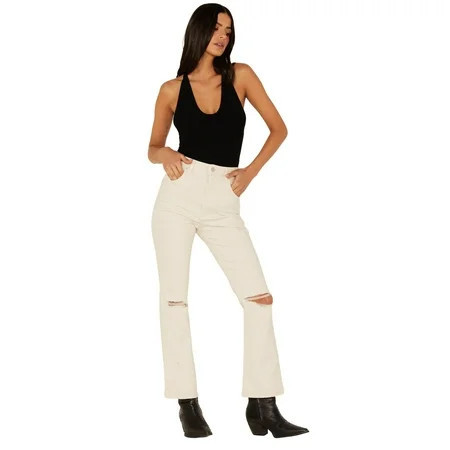 Rolla s Women s High Rise Distressed Cropped Dusters Bootcut Jeans Off White 29 REG | Walmart (US)