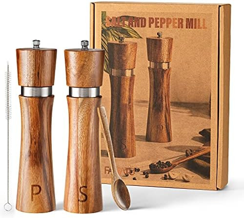 Wooden Salt and Pepper Grinder Set - 8 Inch Acacia Wood Pepper Mill and Salt Grinder with Adjusta... | Amazon (US)