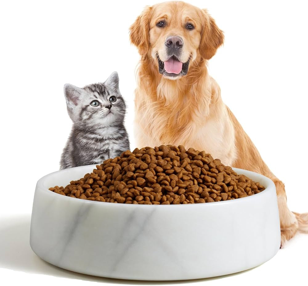 SAMAH White Marble Dog Bowl, Non-Slip Non-Tipping Heavy Dog Food Bowl, Large Weighted Stone Dish,... | Amazon (US)