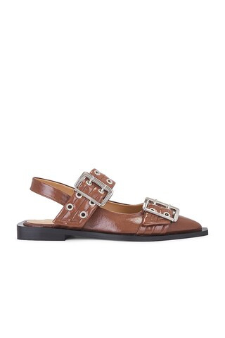 Ganni Buckle Ballerina Naplack in Brown | FWRD 