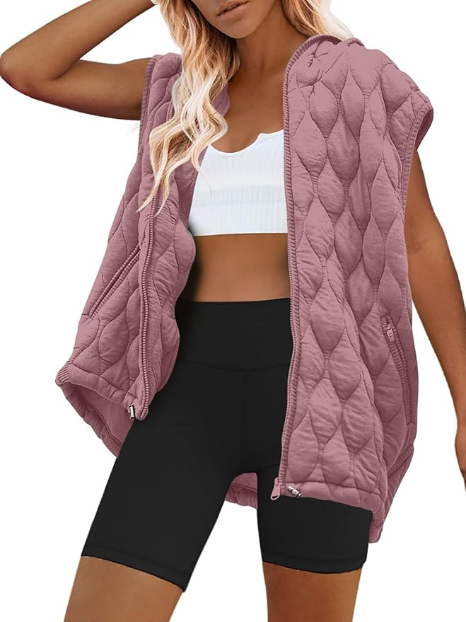 SENSERISE Womens Oversized Puffer Vest Sleeveless Quilted Jacket Zip Up Hoodie Winter Coat with P... | Amazon (US)