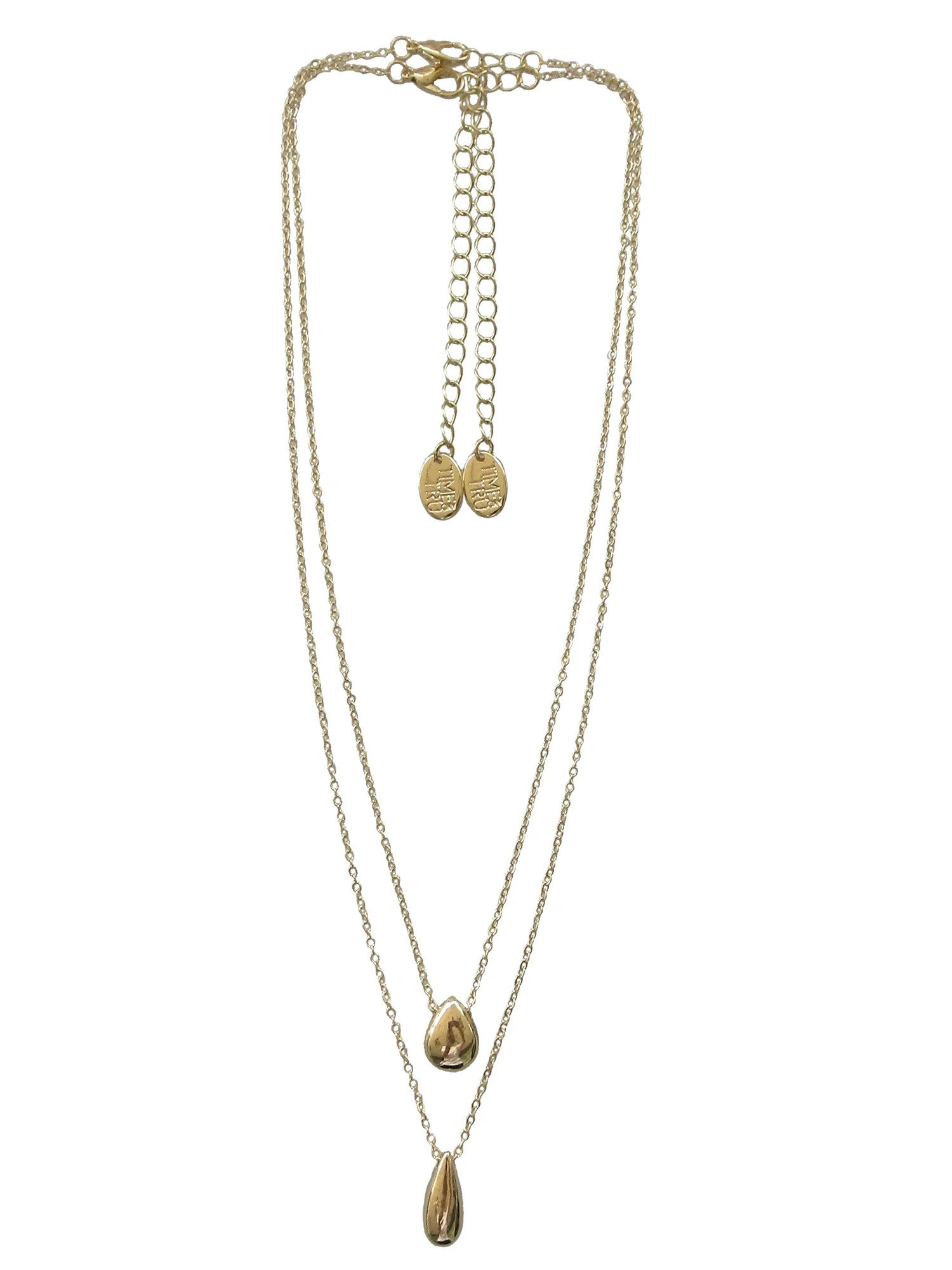 Time and Tru Women's Teardrop Metal 2 Layered Necklace Set Zinc Alloy/Iron/CZ | Walmart (US)