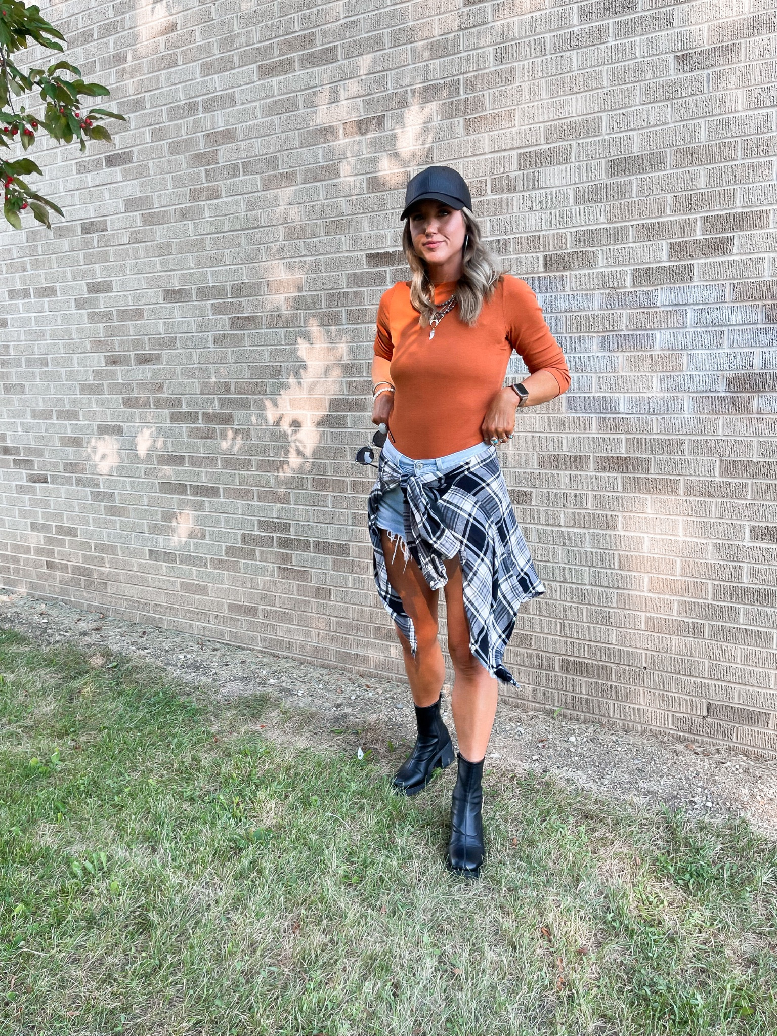 Warm weather, baseball nights, transition to Fall outfit | Target hat, tee, flannel and booties | Levi denim shorts | Victoria Emerson jewelry 

#fallvibes #ootd #outfitidea #outfitlook #fallcolors 

#LTKstyletip #LTKSeasonal #LTKfindsunder50