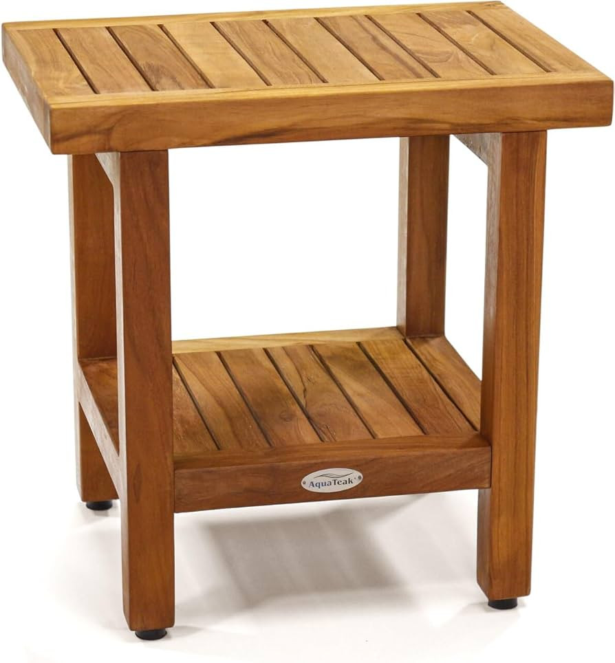 AquaTeak The Original 18" Spa Teak Shower Bench with Shelf | Amazon (US)