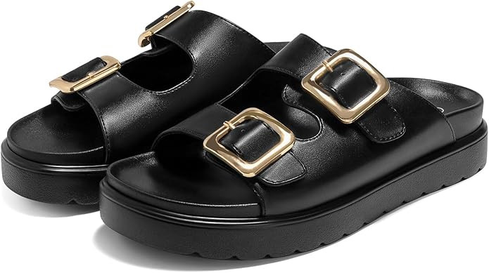 Coutgo Womens Platform Sandals Comfortable Arch Support Slip on Flat Slides Buckle Summer Beach S... | Amazon (US)