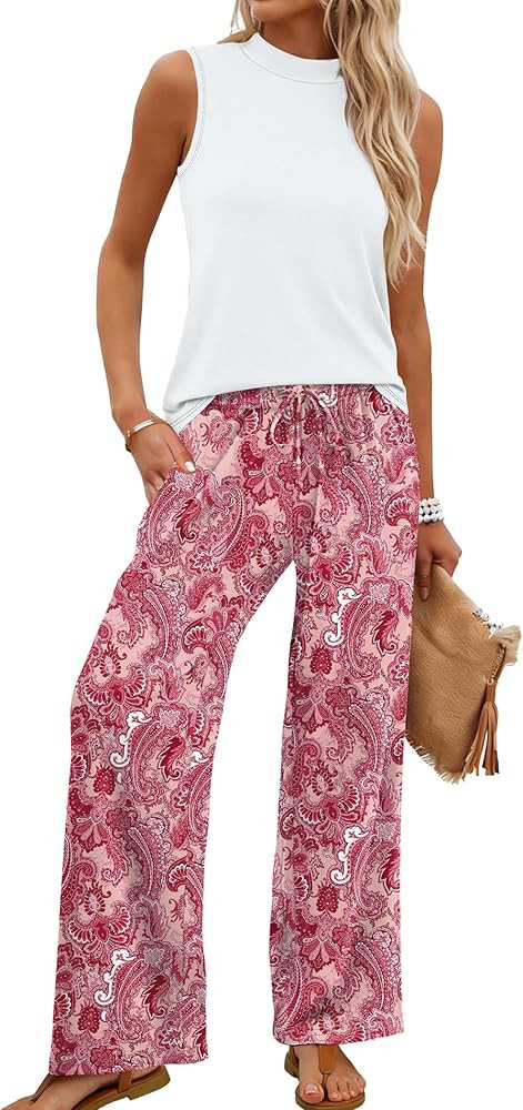 WIHOLL Two Piece Set for Women Summer Spring Outfits Cruise Travel Airport Beach Vacation Mock Ne... | Amazon (US)