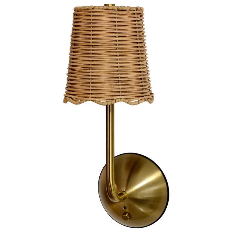 Home Decor Collection Sterling & Noble Home Scalloped Woven Rattan Rechargeable Wall Sconce | Walmart (US)