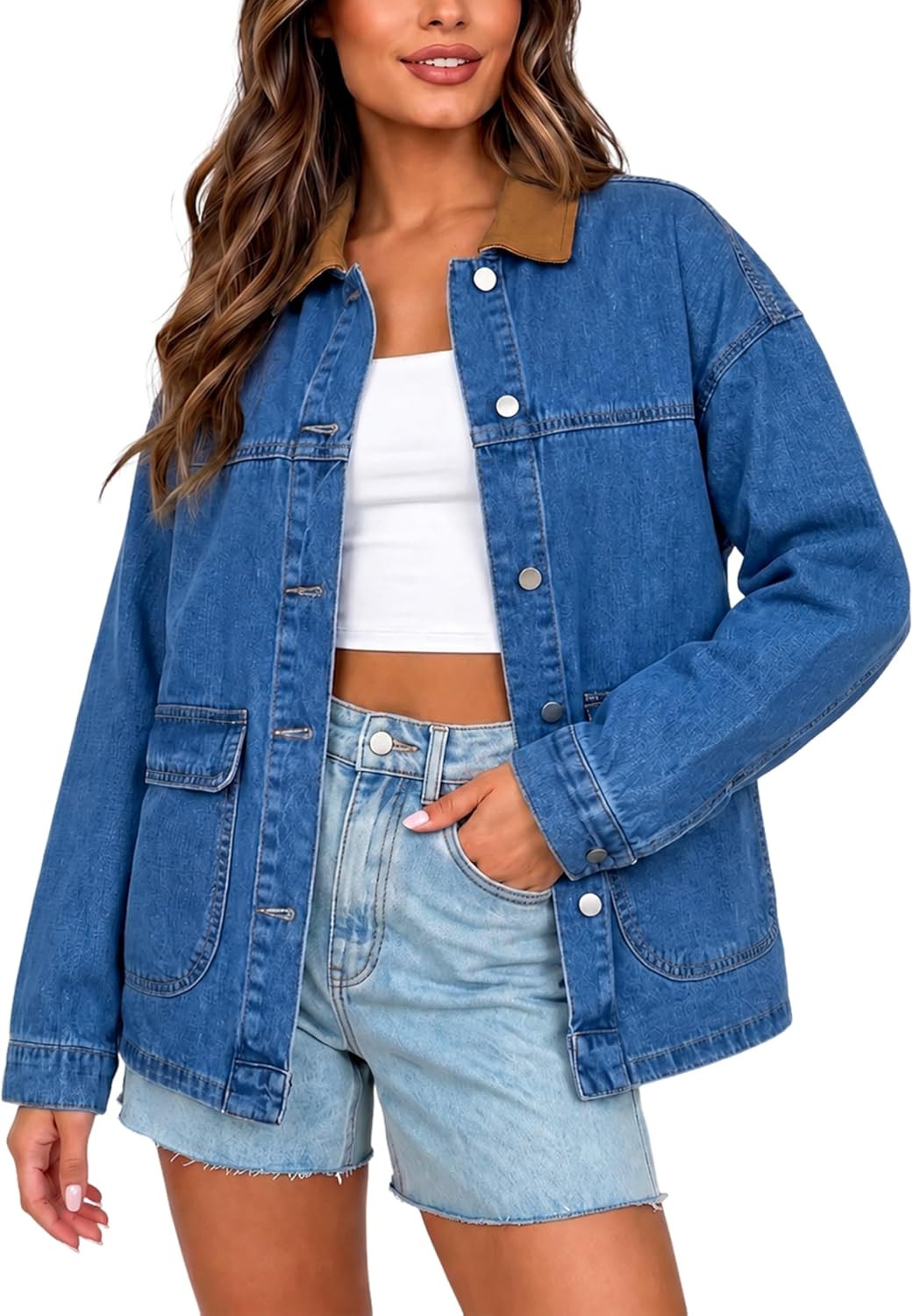 Women’s Oversized Jean Jacket Button Down Casual Washed Coat | Amazon (US)