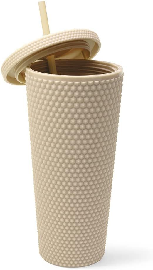 West & Fifth Reusable Tumbler, Studded Tumbler with Lid and Straw, 24-Ounce Volume, (Natural) | Amazon (US)