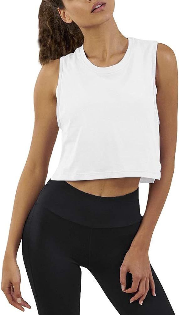 Mippo Crop Top Workout Shirts for Women Cute Sheer Mesh Back Athletic Tanks Muscle Tee | Amazon (US)