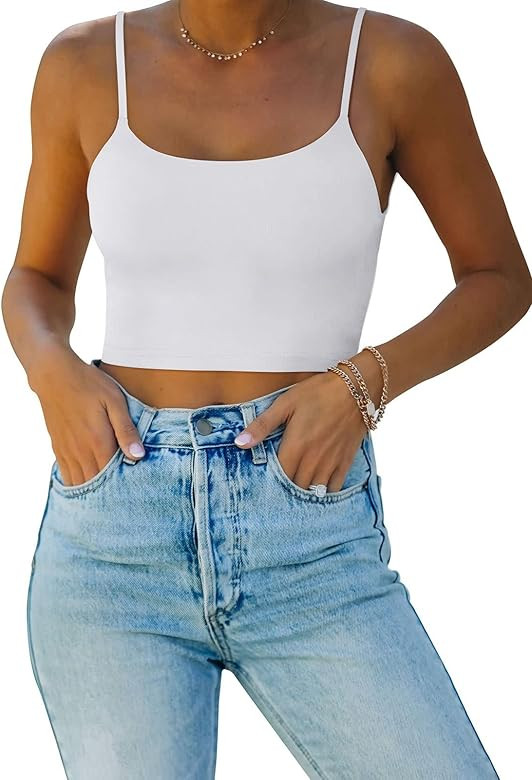 REORIA Women's Sexy Adjustable Spaghetti Strap Double Lined Seamless Camisole Tank Yoga Basic Cro... | Amazon (US)