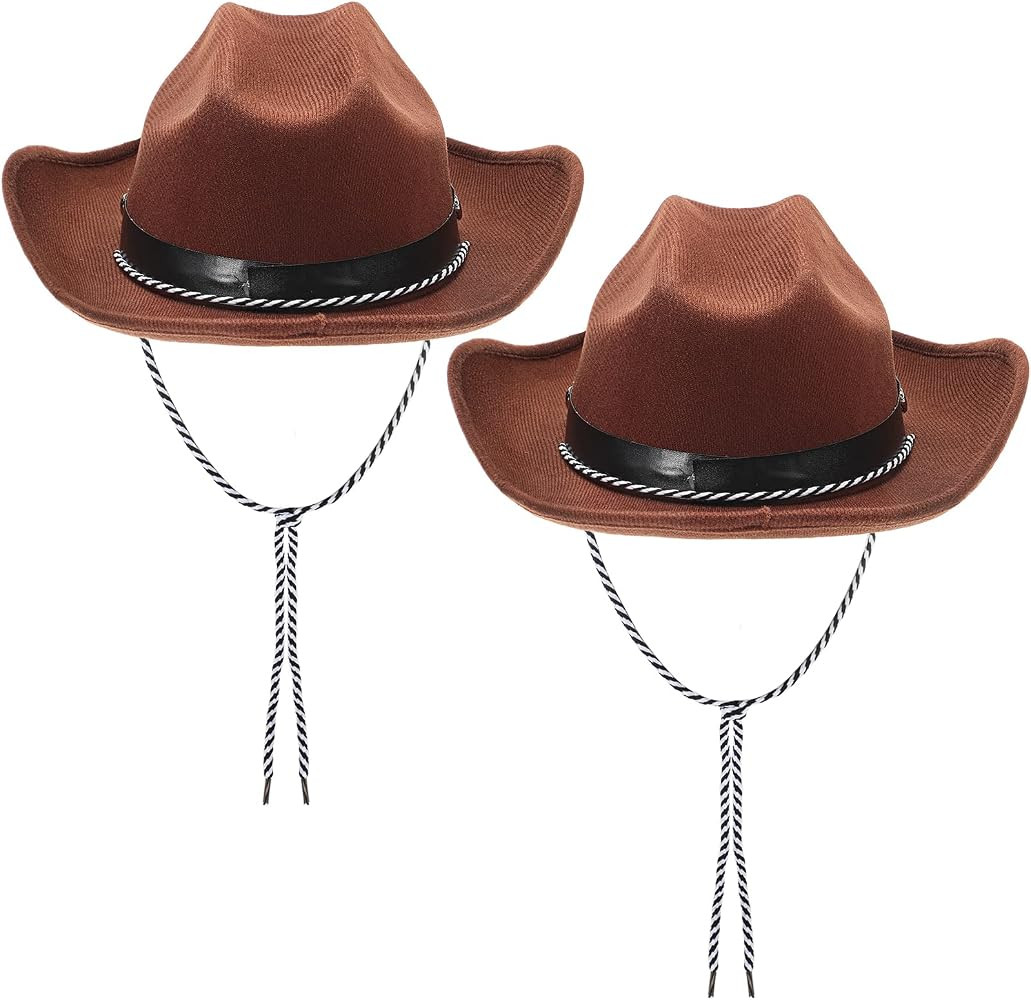 2 Pieces Children Cowboy Hat Baby Sized Cowboy Hat Western Cowgirl Hat Brown Infant Hat with Adju... | Amazon (US)
