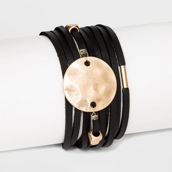 Simulated Leather and Disc Magnetic Bracelet - Universal Thread™ Black | Target