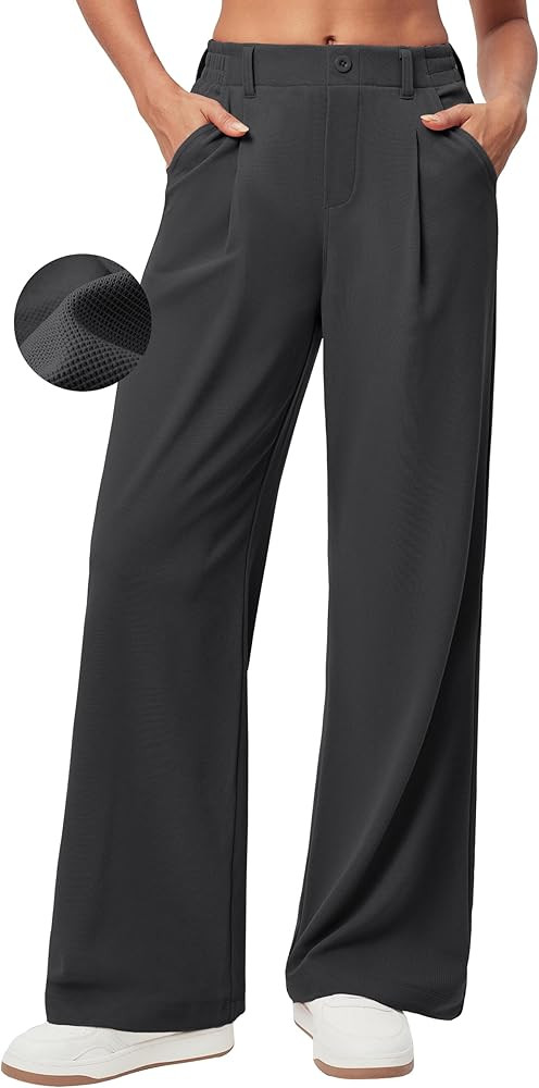 Ewedoos Wide Leg Stretchy Work Pants Slacks for Women Business Casual Pants High Waisted Waffle 2... | Amazon (US)