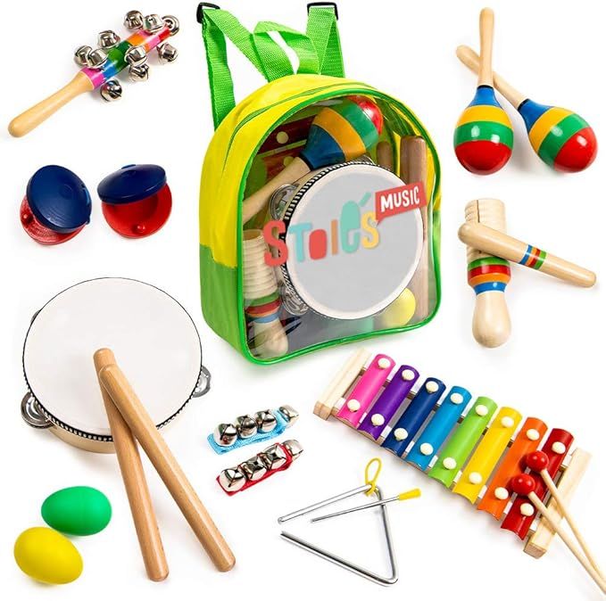 Stoie's 17 pcs Musical Instruments Set for Toddler and Preschool Kids Music Toy - Wooden Percussi... | Amazon (US)