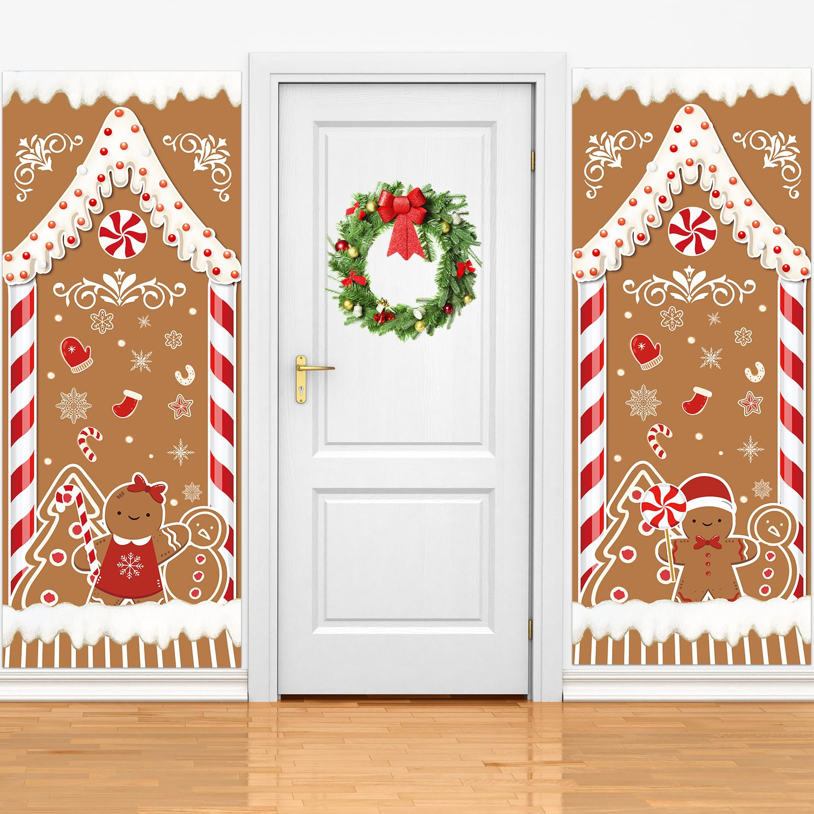 2 Pieces Christmas Gingerbread House Decorations Gingerbread Door Covers Candyland Party Backdrop... | Amazon (US)