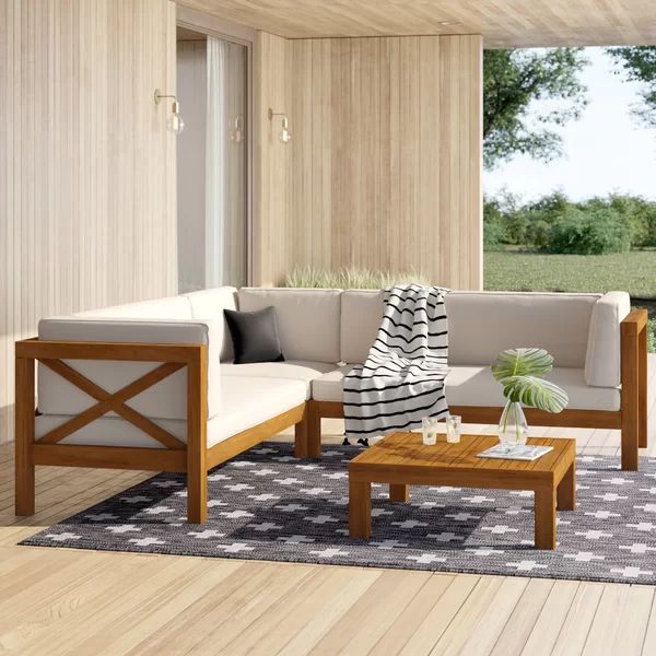 Ansel Solid Wood 5 - Person Seating Group with Sunbrella Cushions | Wayfair North America