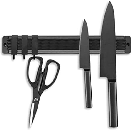 Stainless Steel Magnetic Knife Strip Holder for Wall with 3 Hooks 16 Inch, 25% Stronger Magnet, Adhe | Amazon (US)