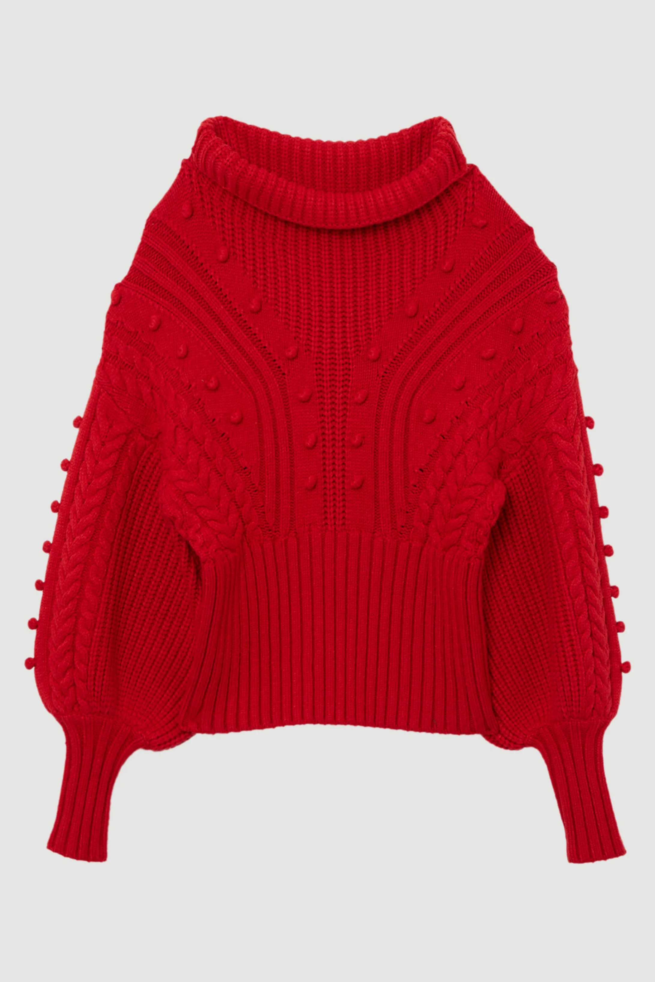 Bobble Detail Balloon Sleeve Cable Knit Viscose Blend Jumper | Karen Millen UK + IE + DE + NL