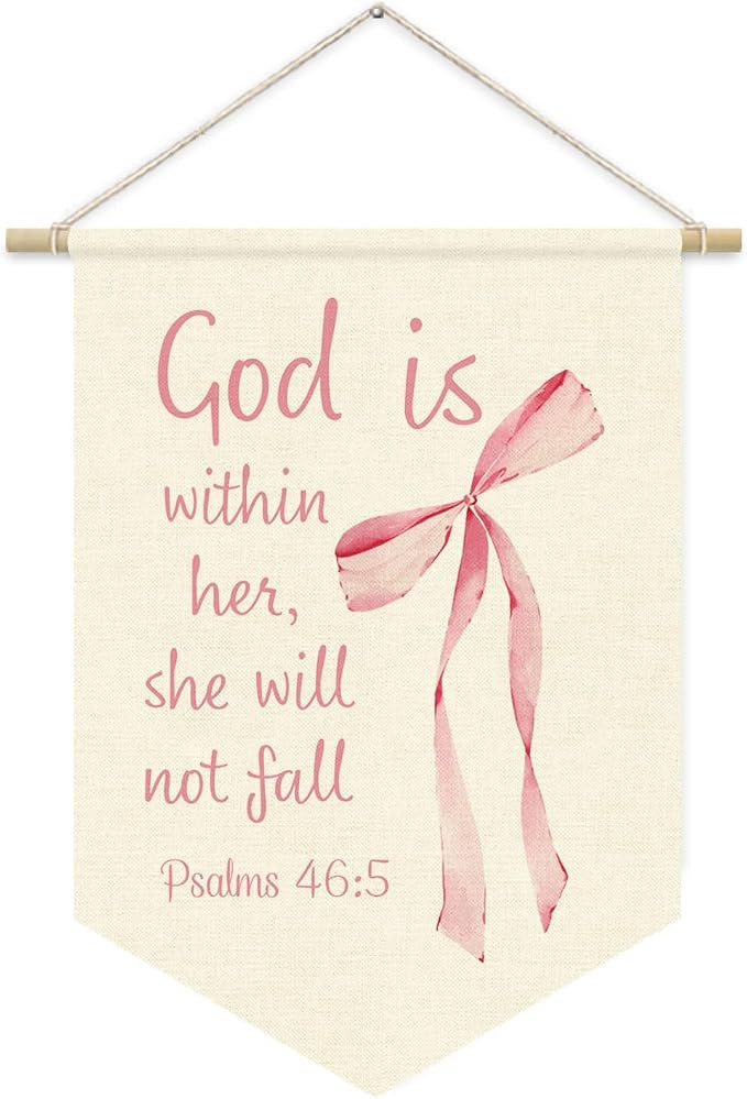 Coquette Pink Bow Christian Wall Hanging Pennant Banner Flags, Coquette Room Decor, God Is Within... | Amazon (US)