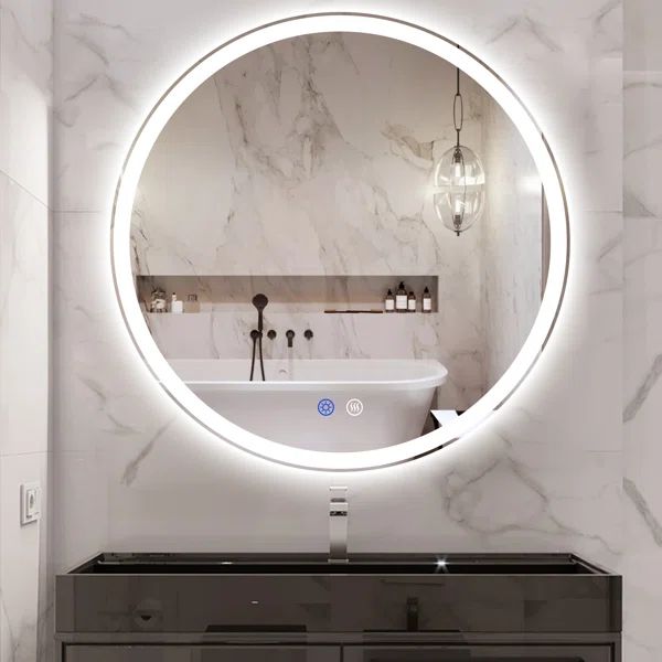 Modern & Contemporary Lighted Fog Free Round Bathroom / Vanity Mirror | Wayfair North America