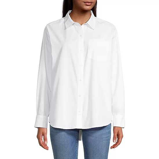 new!a.n.a Womens Long Sleeve Oversized Button-Down Shirt | JCPenney