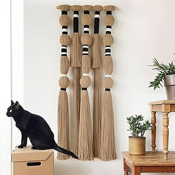 Macrame Wall Hanging Geometric Khaki Boho Fiber Craftsmanship 15.7"W*39"L | Amazon (US)