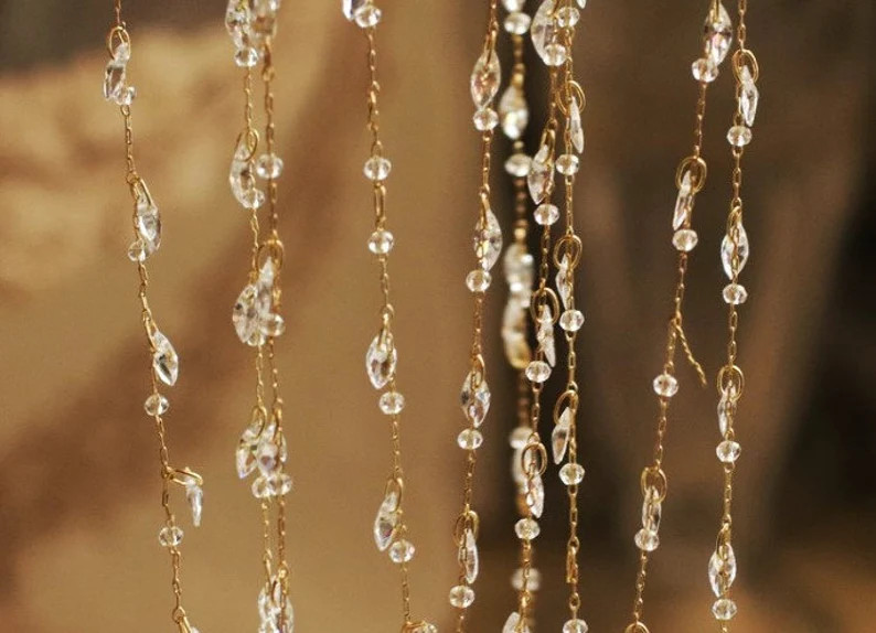 Gemstone Beaded Chain - Zircon Beaded Chain -- Wire Wrapped Chain - Gold Plated With Clear Teardr... | Etsy (US)