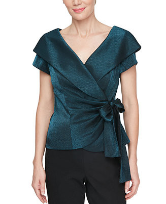 Alex Evenings Women's Portrait-Collar Tie-Waist Blouse - Macy's | Macy's