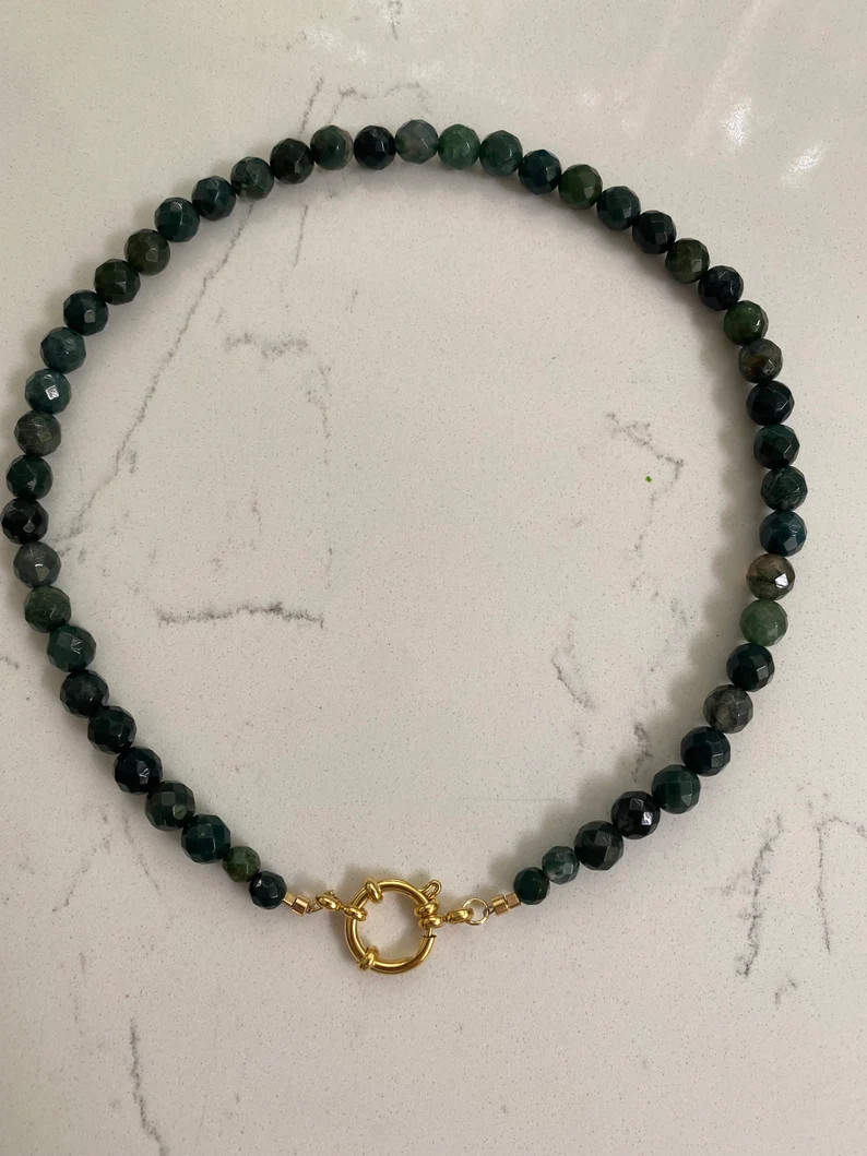 17 Beautiful Faceted Moss Agate Necklace With Gold Plated Spring Clasp - Etsy | Etsy (US)