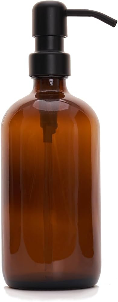 Soap Dispenser Amber Glass Hand Dish Soap Dispensers 1pcs Stainless Steel Pump 16 Oz for Kitchen ... | Amazon (US)