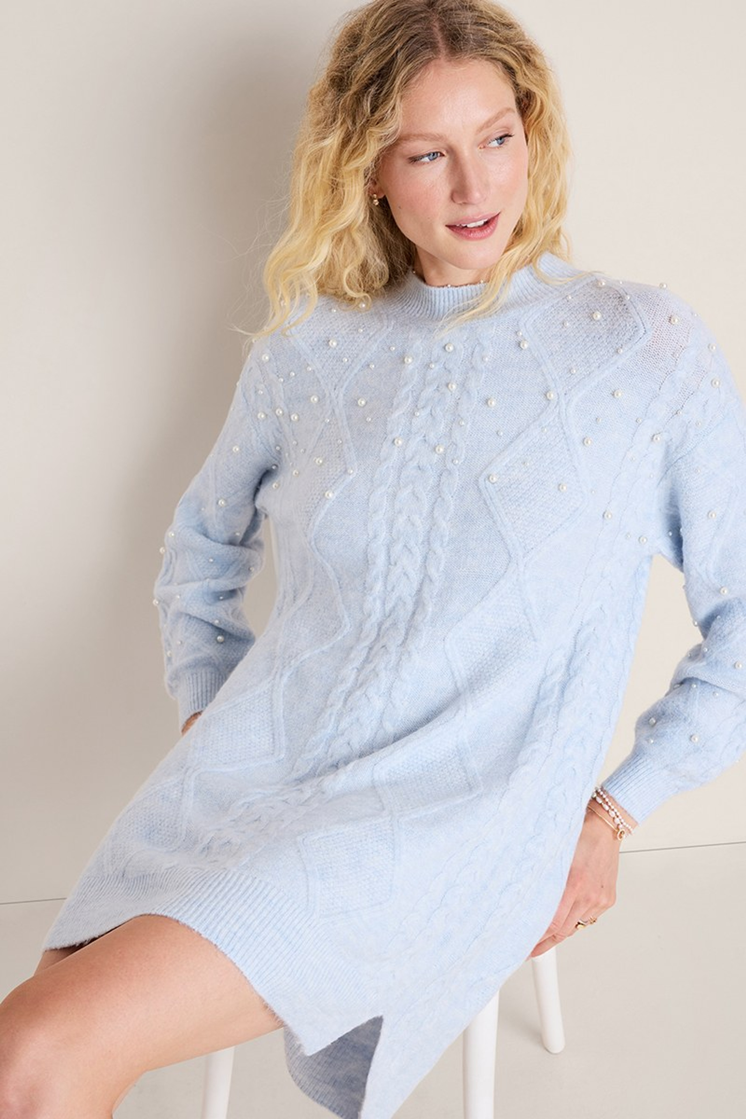 Tara Pearl Embellished Sweater Mini Dress | Francesca's