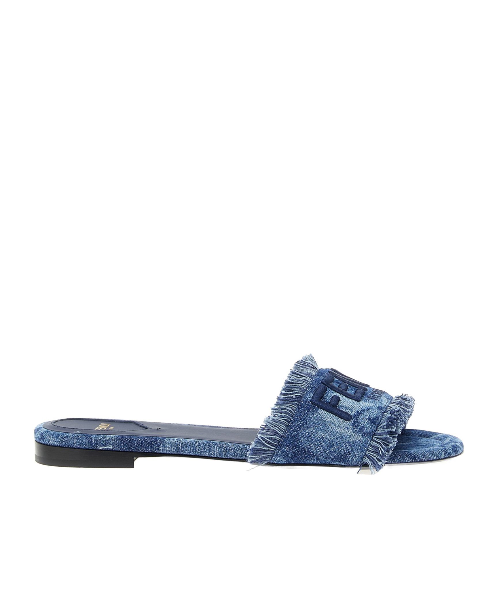 Fendi Sunshine Fringed Denim Slides | Senser US