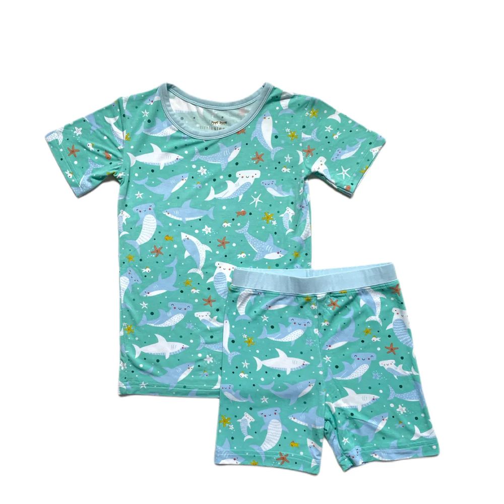 Shark Soiree Two-Piece Short Sleeve & Shorts Pajama Set | Little Sleepies