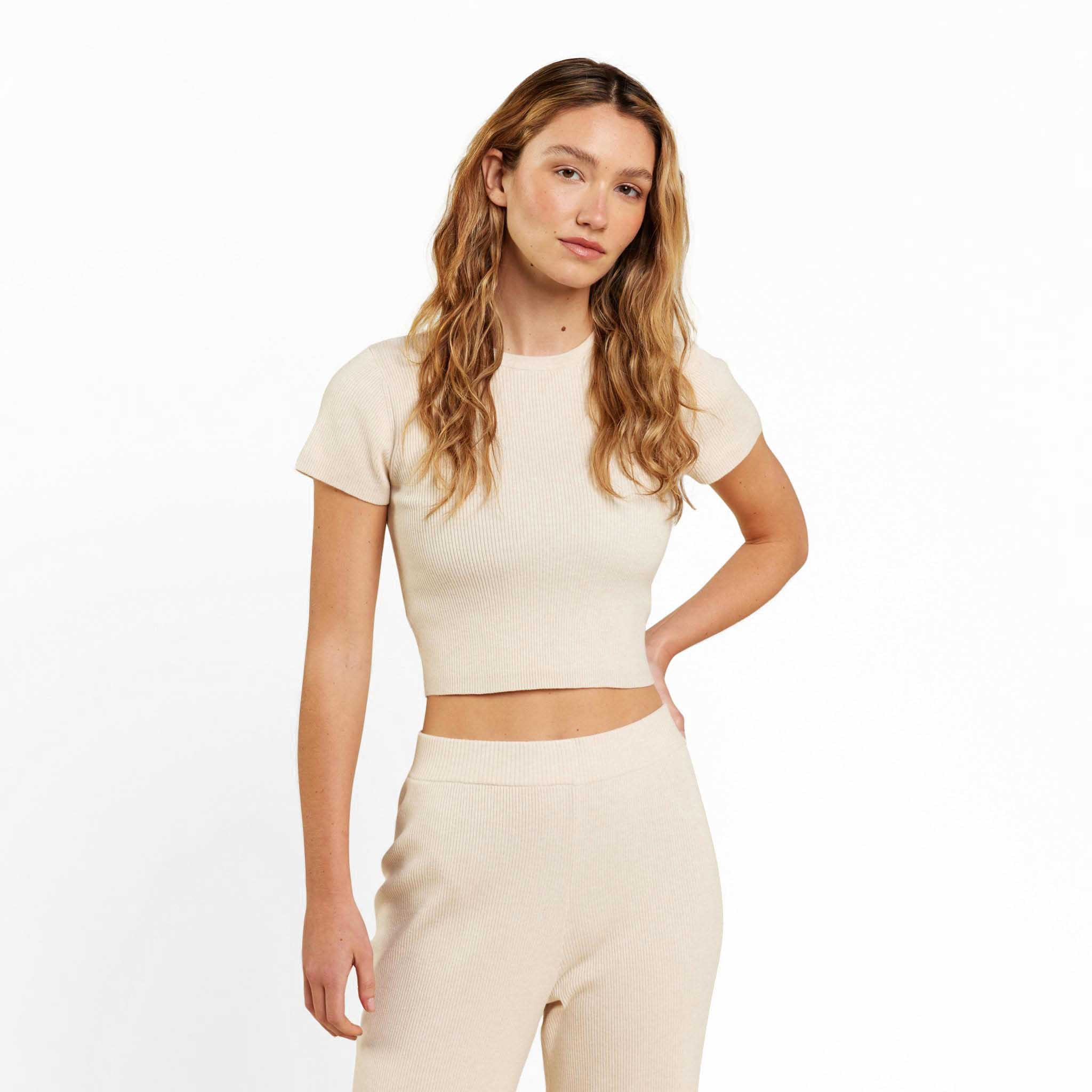 Ribbed Sweater Baby Tee | Charcoal | Nuuds US