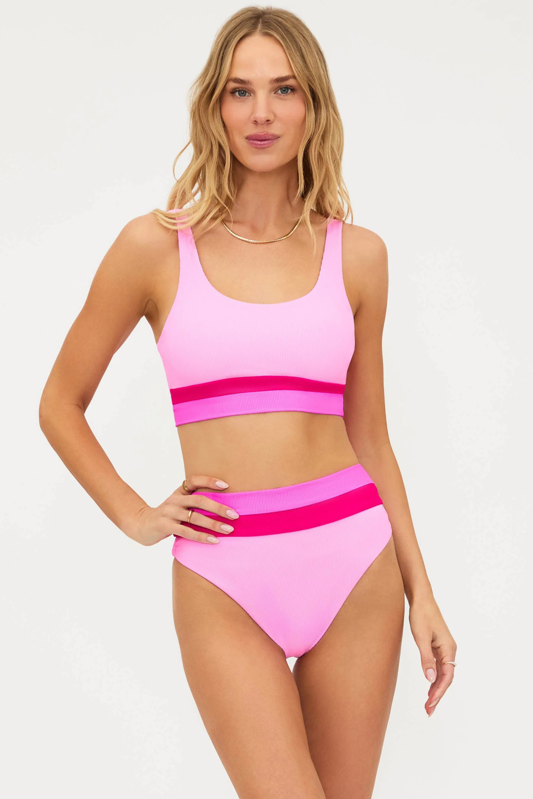 Mackenzie Top Peak Pink Colorblock | Pink Color Block Ribbed Bikini | Beach Riot | Beach Riot