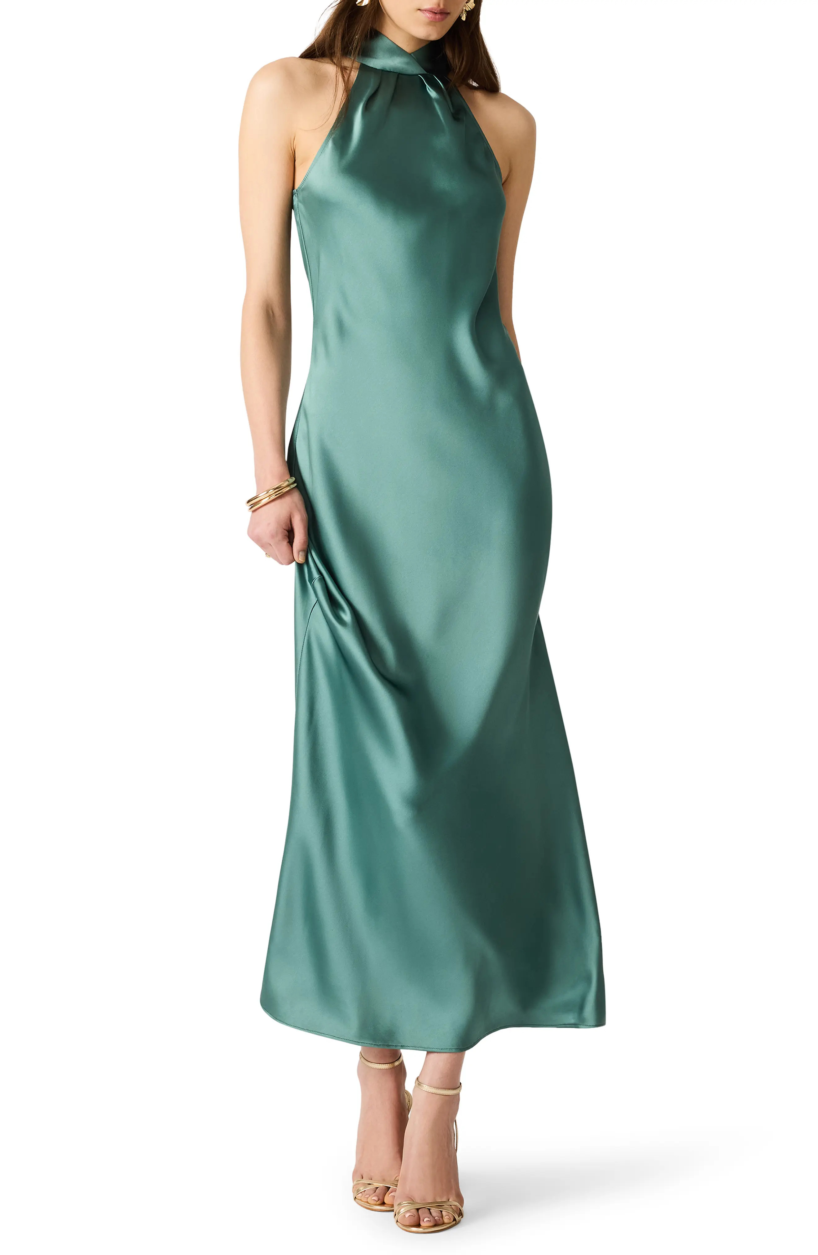 Alanah Halter Neck Satin Midi Dress (Women) | Nordstrom | Nordstrom