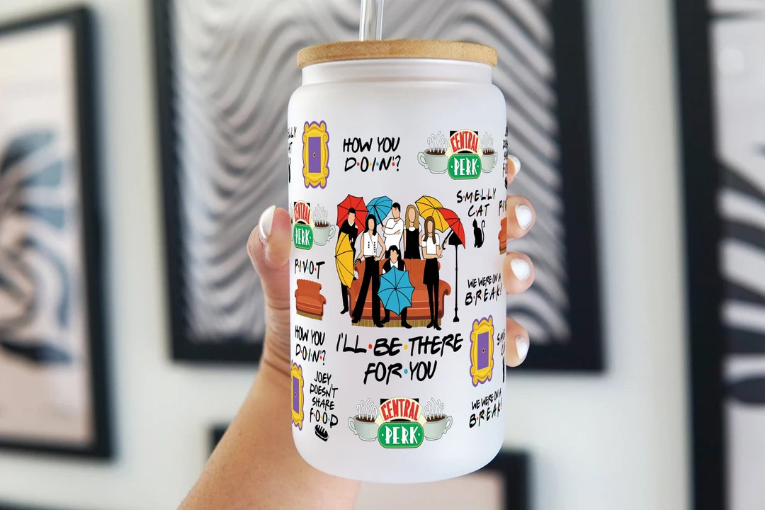 Friends TV Show Themed 16oz Glass Can Cup With Lid and Straw - Etsy | Etsy (US)