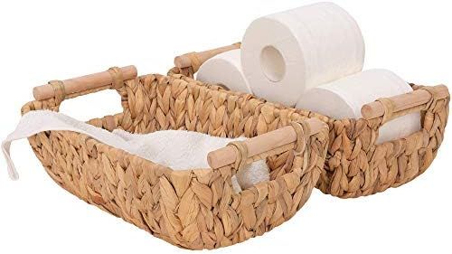 StorageWorks Hand-Woven Small Wicker Baskets, Water Hyacinth Storage Baskets with Wooden Handles,... | Amazon (US)