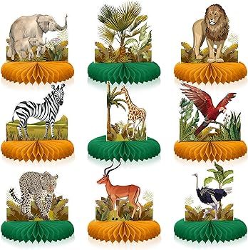 9 Pcs African Safari Centerpieces for Tables Baby Shower Decorations Jungle Animals Honeycomb Cen... | Amazon (US)