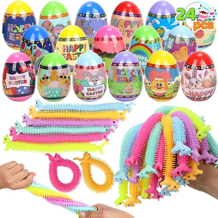 24Pack Easter Eggs with Stretchy Strings Toy Inside,Prefilled Easter Eggs for Boys Girls Kids, Ea... | Amazon (US)