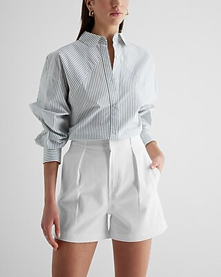 Super High Waisted White Pleated Jean Shorts | Express